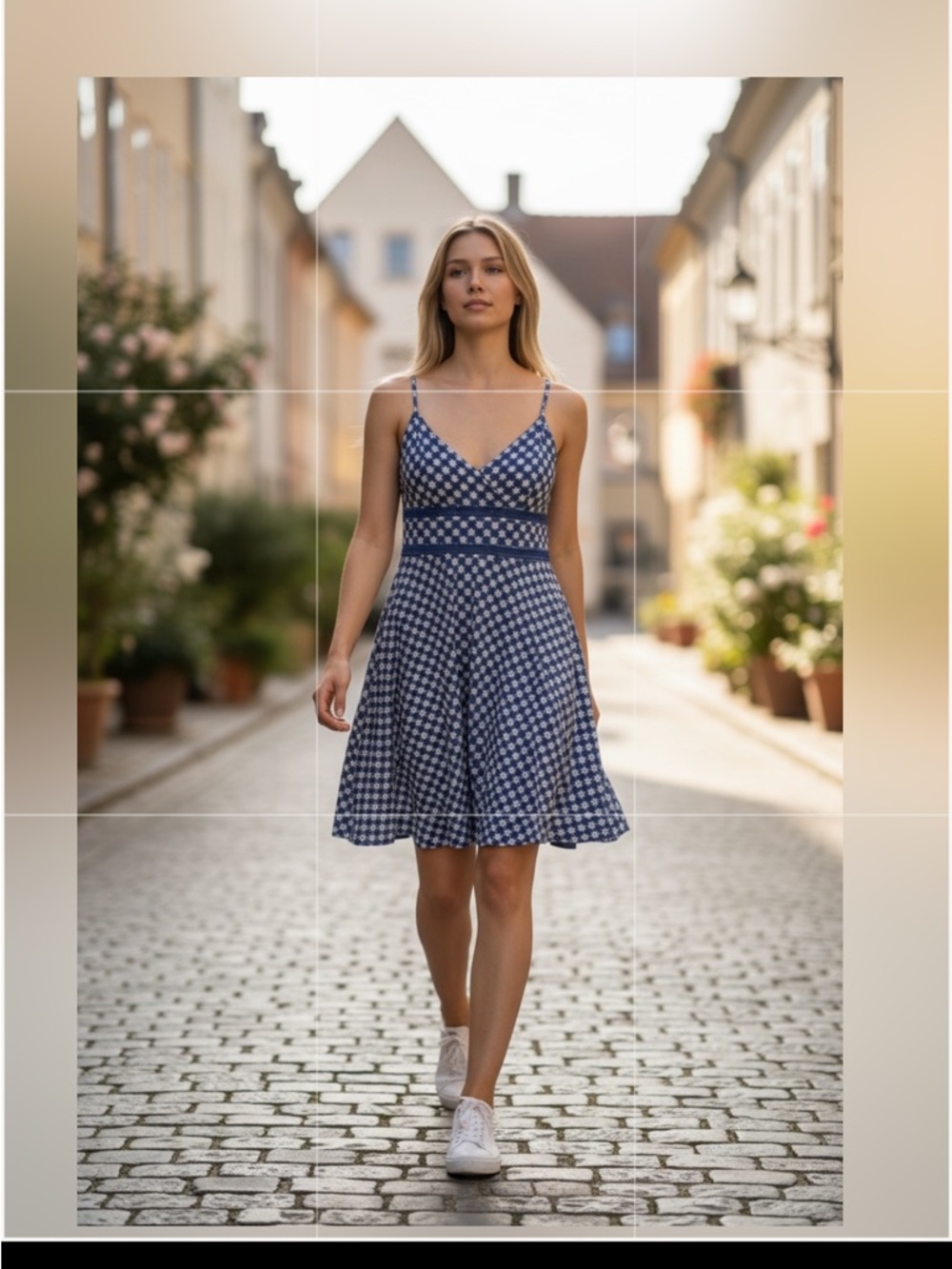 Adorable Jun & Ivy sun dress blue & white eyelet material size Small, very cute